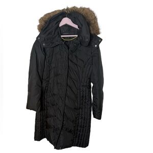 Marc NY‎ parka quilted coat feather down mid length jacket removable collar S